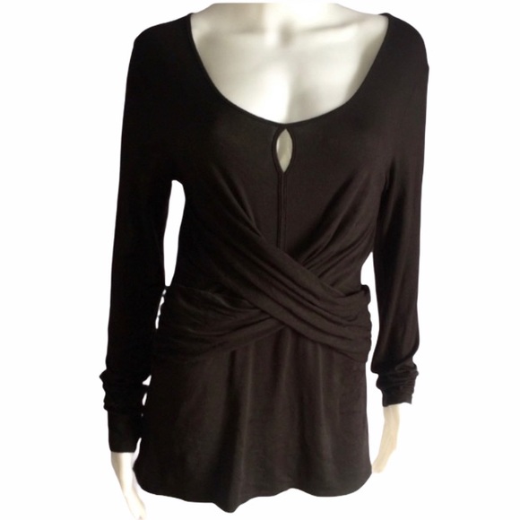 Boston Proper Black Keyhole Draped Top Medium - Picture 1 of 5